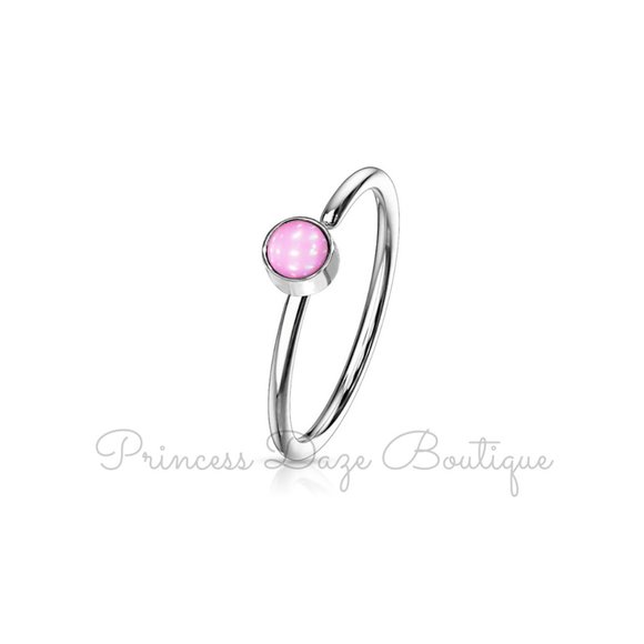 Pink Illuminating Stone Bendable Hoop Nose Septum Rings - Picture 1 of 2